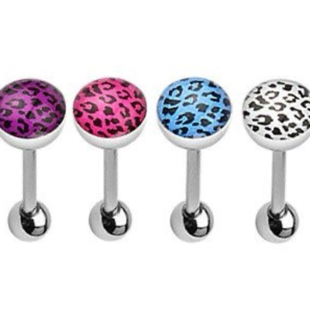 4-Pack Leopard Print Tongue Rings – 14G Surgical Steel Barbells